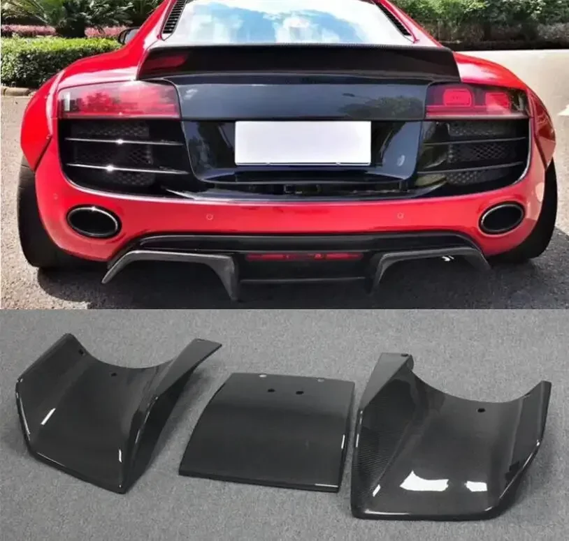 3PCS REAL CARBON FIBER REAR BUMPER TRUNK LIP SPOILER DIFFUSER For Audi R8 V8 V10 GT 2008 2009 2010 2011 2012 2013 2014 2015