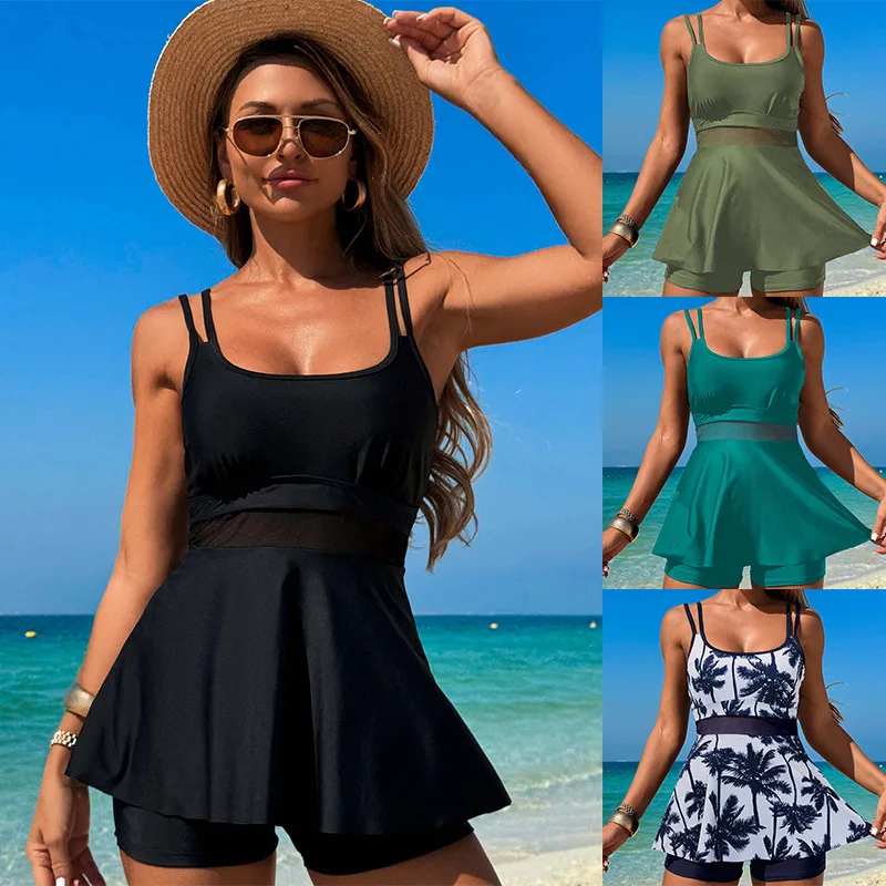 Maillot de bain Tankini pour femmes, avec short, robe de bain modeste, couleur unie, costume de plage, été, 2025