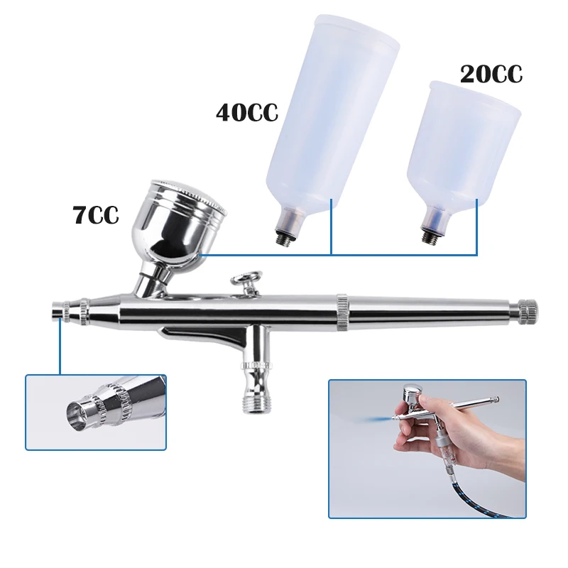 Dual Action Airbrush Kit Gravity Air Brush Gun with 0.3/0.5mm Nozzle Cleaning Brush Accessories for Nails Cake Model Painting