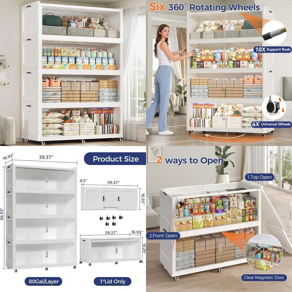 

Очень большие контейнеры для хранения объемом 320 галлонов с крышками, складные органайзеры на колесах на 1280 литров, штабелируемые складные шкафы для шкафов с