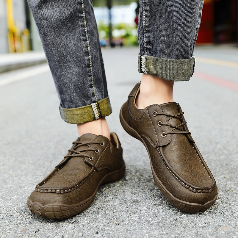 Mocasines Damyuan para hombre, novedad de 2024, zapatos sin cordones con punta redonda, zapatos planos suaves de cuero para caminar al aire libre para hombre, zapatillas de deporte de talla grande