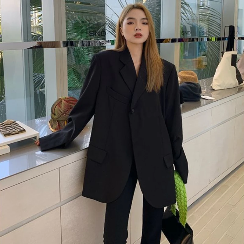 Oversize Black Blazer Women Korean Chic Suit Office Ladies Coat Women Clothing Long Sleeve Button Luxury Brand Jackets Blazers