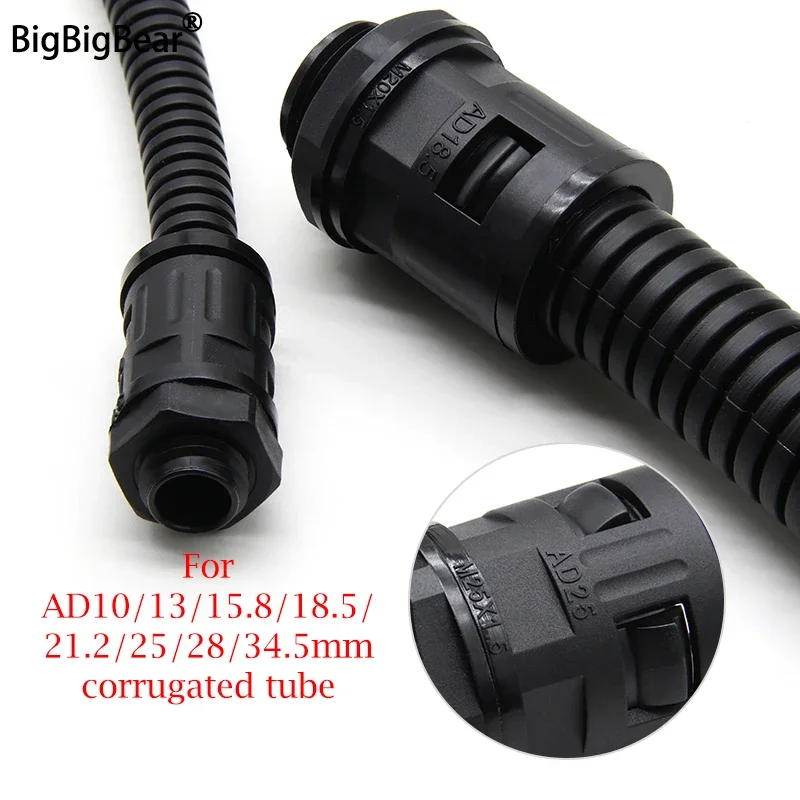 

1~10pcs Corrugated Pipe Joint AD 10/13/15.8/18.5/21.2/25/28.5/34.5mm PP66 Material Cable Gland Nylon Plastic Bellows Connector