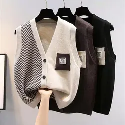 Striped Asymmetric Vintage Acrylic Knit V-Neck Single Breasted Women's Cardigan Sweater Cardigan For Women Clothing Autumn