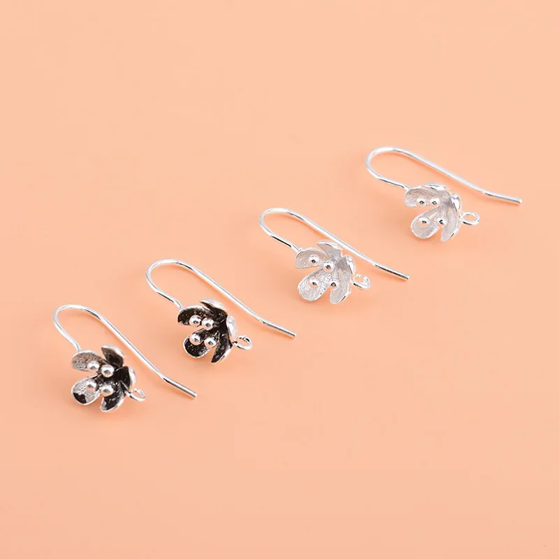 925 sterling silver Thai silver homemade earring accessories vintage distressed flower ear hook handmade DIY silver jewelry