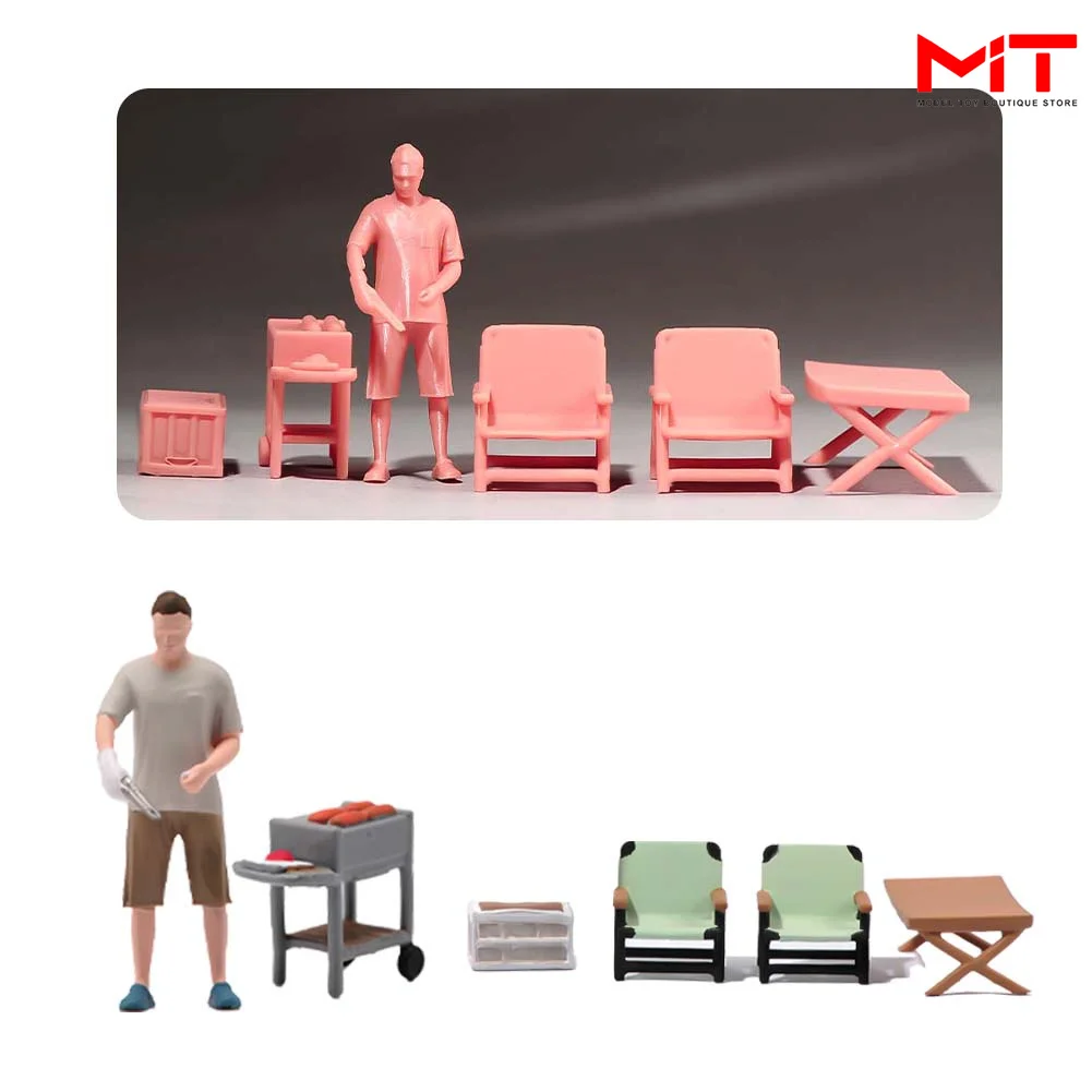 Miniature Figure 1/87 1/64 1/43 1/24 1/18 Male Barbecue Tables Chairs Mini Figurines Doll Model Outdoor Scene Props Display