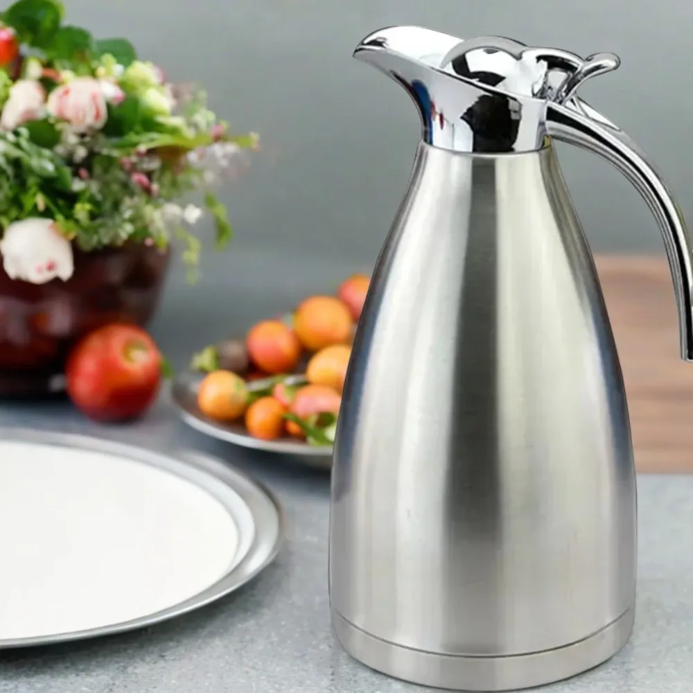 Durable and Stylish Large Double Layer Stainless Steel Insulation Pot - 2L Thermal Flask Kettle for Tea Coffee Hot Water Jug, Re