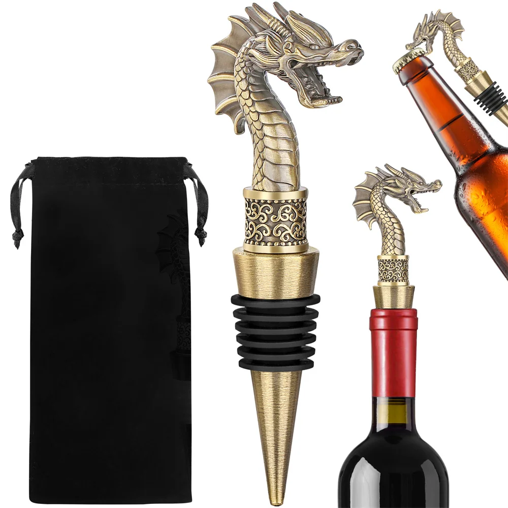 Dragon Wine Bottle Stoppers Beer Opener Retro Bronze/Grey Black Metal Wine Stoppers Charm Wine Gift Wine Saver