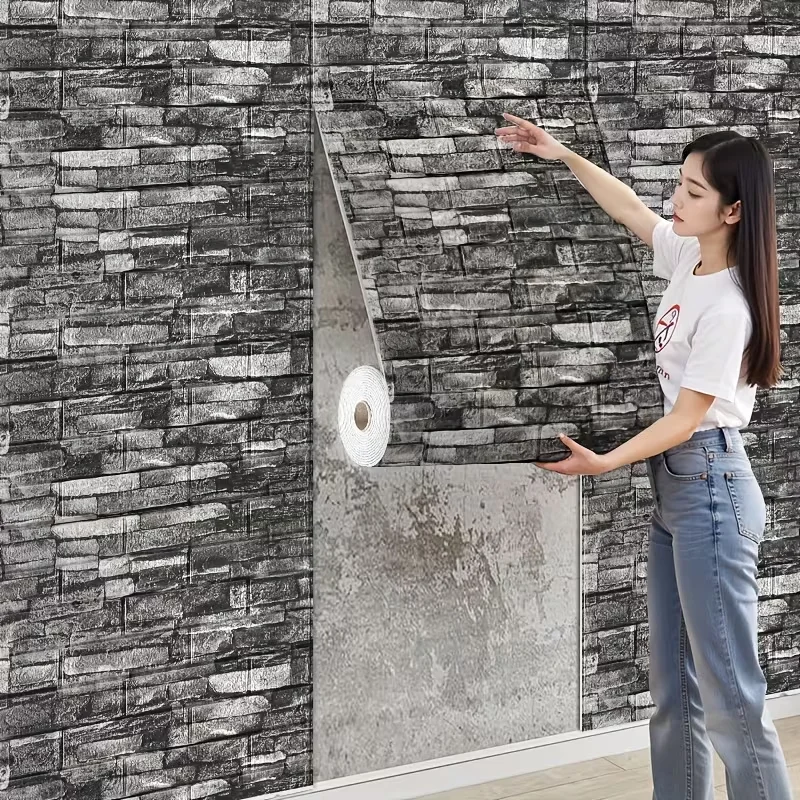 Industrial Style Retro 3D Simulation Brick Wall Sticker Self Adhesive Thick Brick Pattern Wallpaper for Restaurant Background