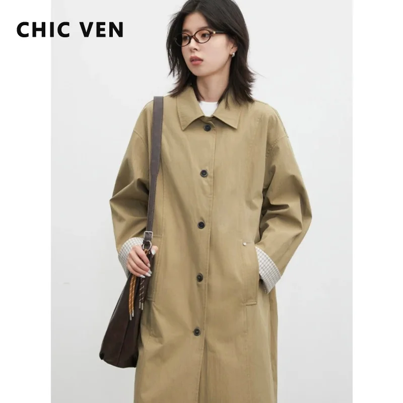 CHIC VEN New Women Long Trench Coat Single-breasted Loose Casual  Female Windbreaker Spring Autumn 2026 Woman Korean Clothing