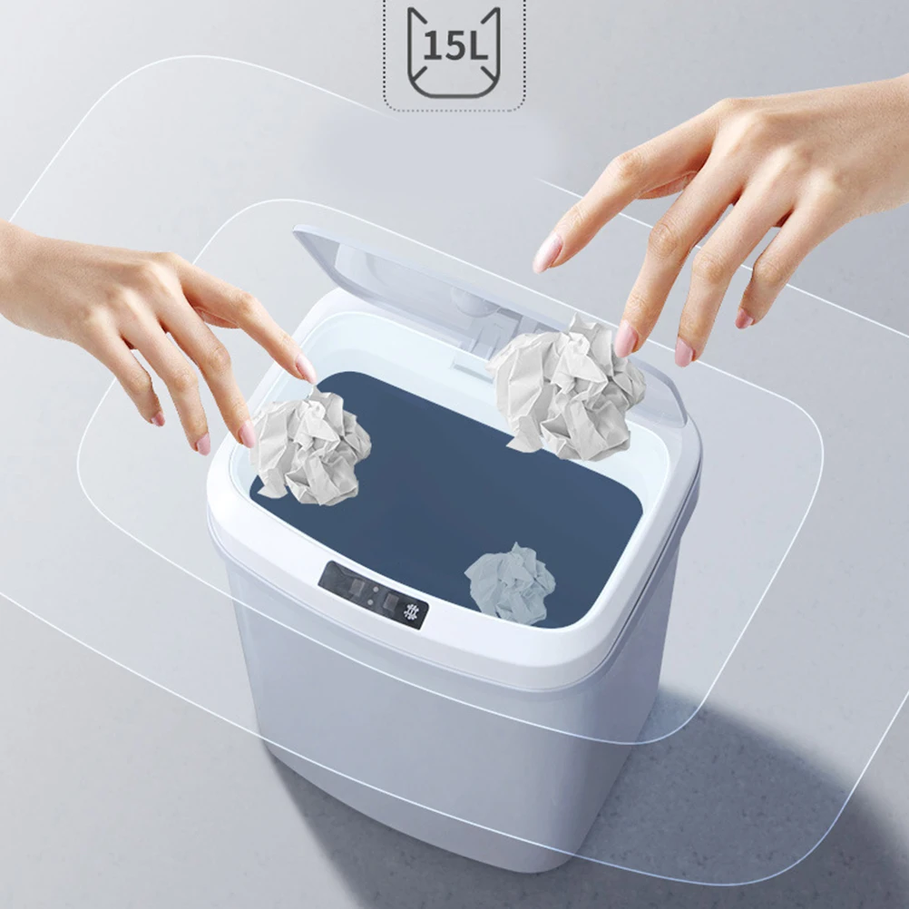 

Smart Trash Can 4 Gallons 15 Liters Automatic Sensor Garbage Storage Barrel Household Paper Basket Kitchen Bedroom Bathroom Odor
