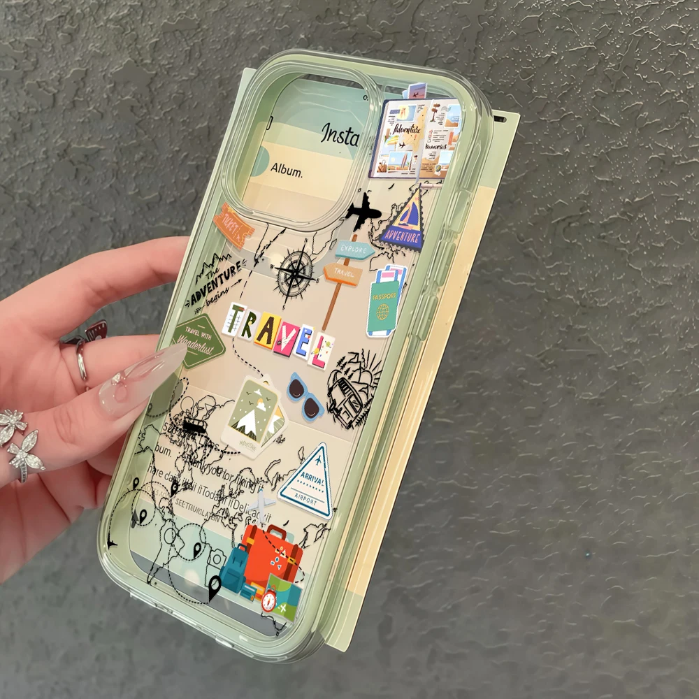 Reise-Abenteuer-Aufkleber-Druck Handyhülle für iPhone 16 14 15 Plus 12 13 14 15 11 17 16 Pro Max Air X XS Transparente Weiche Hülle – Detail 4