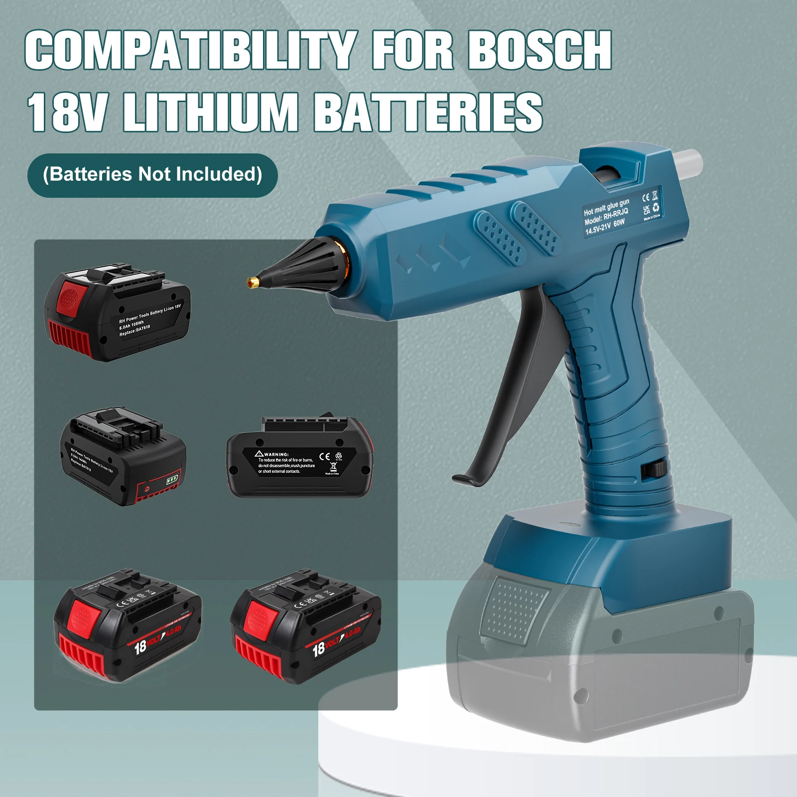 Synxiter Akku-Heißklebepistole mit 10P-Klebestiften, tragbar, wiederaufladbar, DIY-Heimreparatur-Elektrowerkzeug für Bosch 18 V Akku