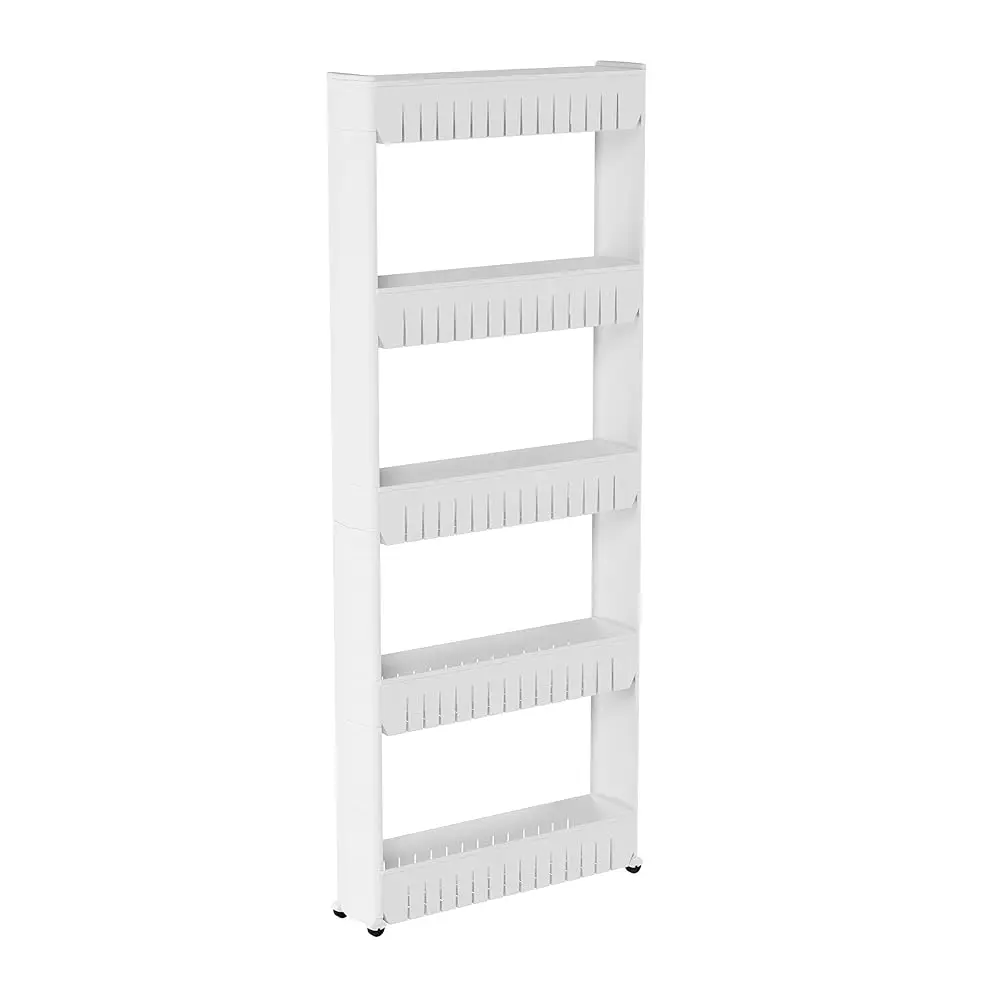 

Slim Rolling Storage Cart - 5-Tier Utility Cart With Wheels For Bathroom, Kitchen, And Laundry Room - Bathroom Shelves By