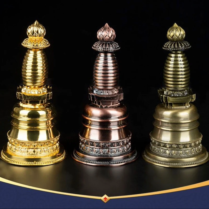 

Handicraft Tibetan Bronze Stupa Auspicious Alloy Tantric 15cm Stupa Engraved Buddhist Home Indoor Altars Desktop Decorative