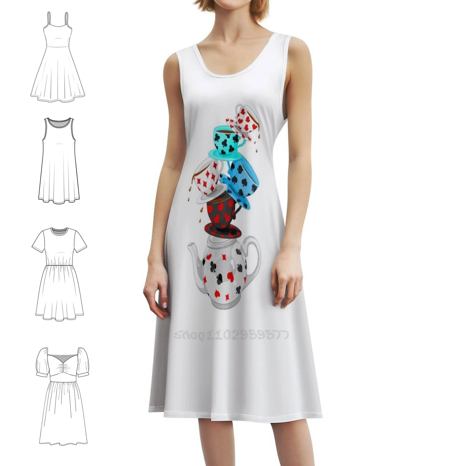 أكواب الشاي فستان بوهيمي عتيق بأكمام منتفخة أو خيارات بدون أكمام للنساء فستان أكواب شاي فاب أربعة قهوة نسائية بريطانية #1