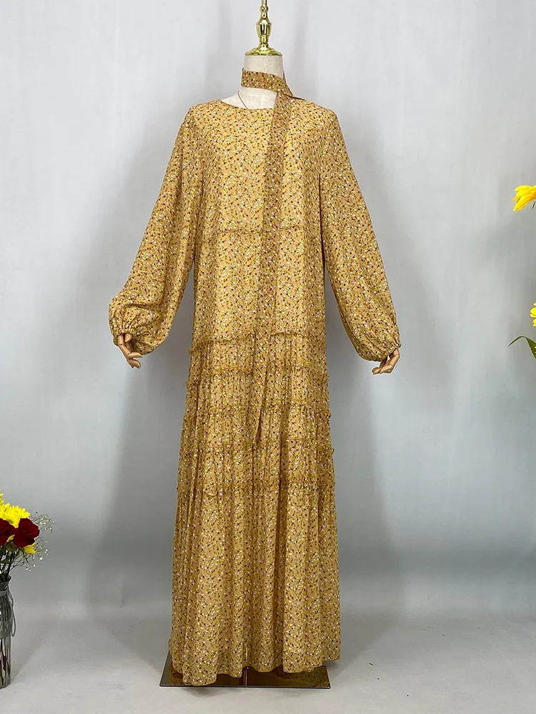 Ramadan Fashion African Dresses For Women Kaftan Moroccan Broken Flower Abaya Hijab  Muslim Turkish Veiling Clothing Outer Banks