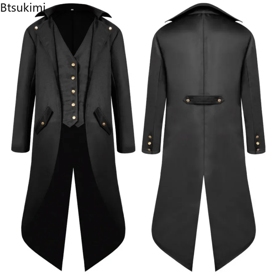 Medieval Men's Clothes Jacquard Stand Collar Cosplay Jacket Classic Vintage Mid-length Coats Jacket Renaissance Style Costume