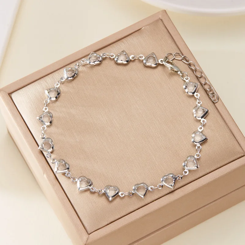 Vintage Gold Farbe Kette Armband für Frauen Elegante Schwarz Zirkon Herz Blume Kirsche Armband Hochzeit Party Mode Schmuck – Detail 16