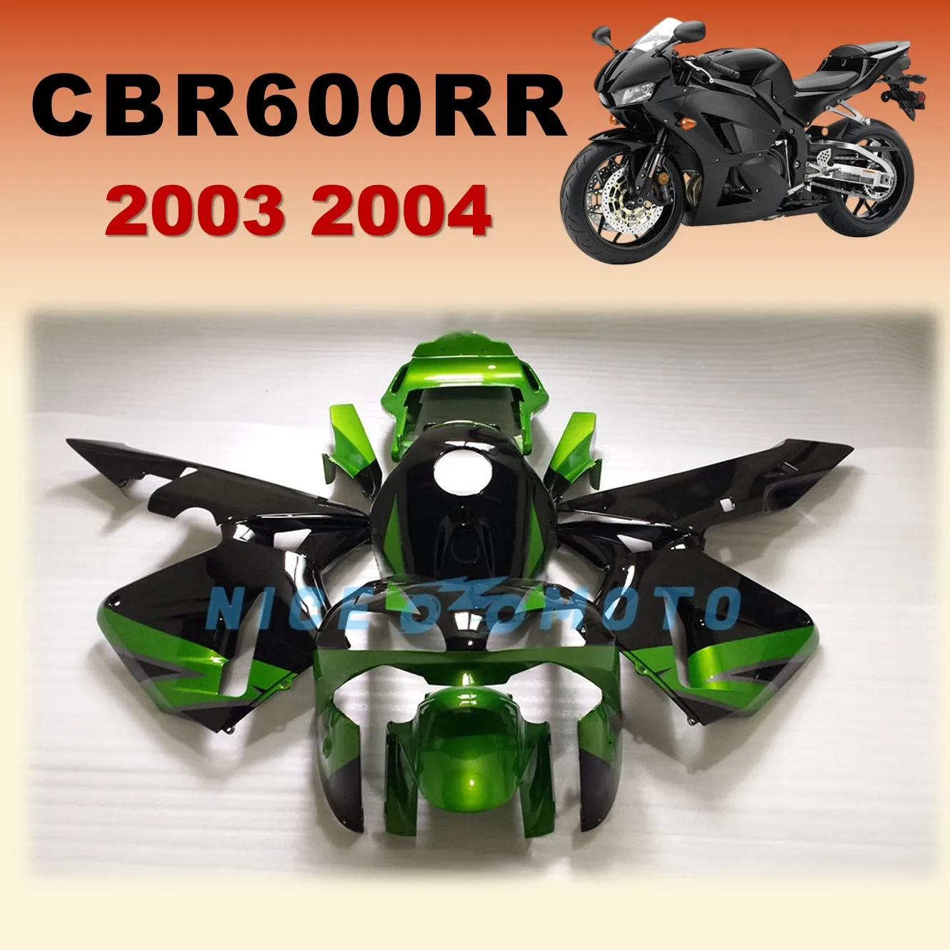 

Fit Injection Fairings Set for Honda CBR600RR 2003 2004 03 04 CBR 600 Plastic Injection Motorcycle Bodywork Green XF20