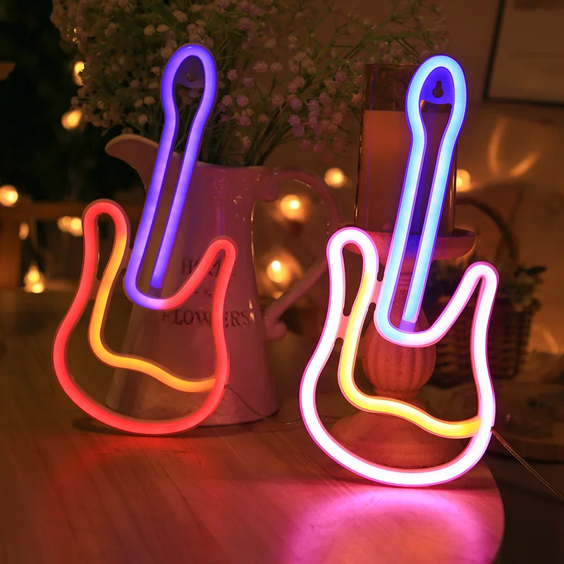 LED Guitar Musical Neon Light Festival Atmosphere Decoration Neon Lamp Glowing For KTV Bar Party Bedroom Wall Decor Adult Gift