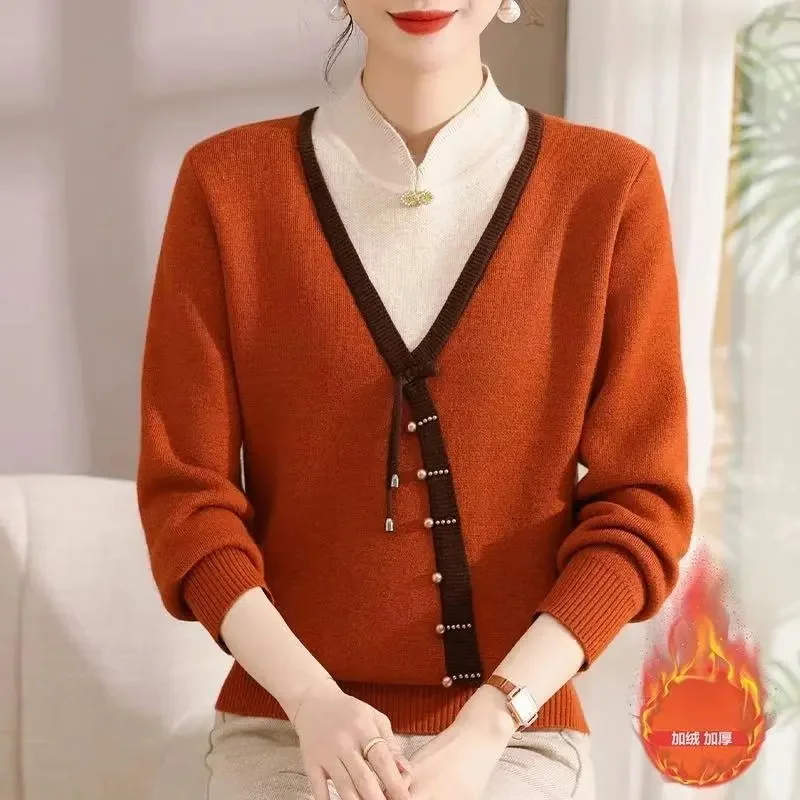 

Осень-зима, женские бархатные поддельные пуловеры из двух предметов, свитера, новая повседневная рубашка с темпераментом, женский трикотаж, джемпер