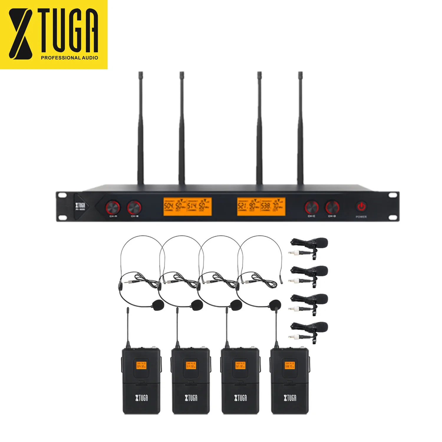 

4 Channels UHF Wireless Microphone Studio With 4 BodyPack For Stage