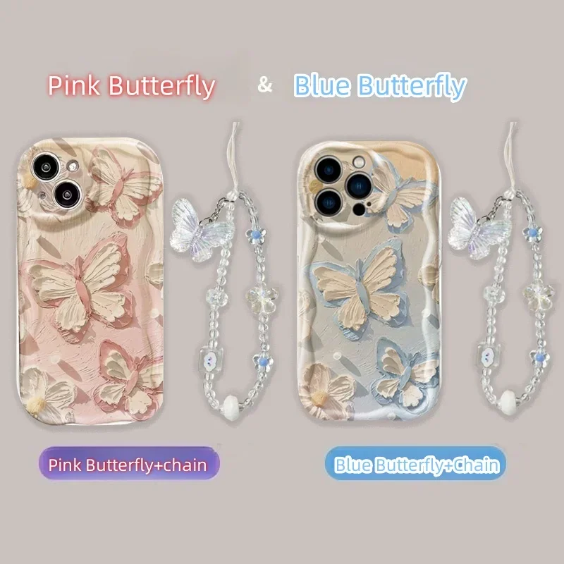 Butterfly Chain Case For Samsung Galaxy S25 Ultra S24 S23 Plus S24FE S23FE cover Bracelet Y2K Cute Silicone
