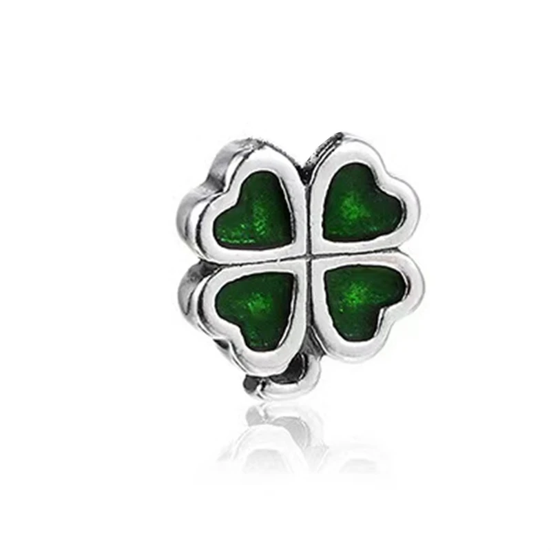 Sparkling White Green Clover Crimson Orchid Trinket Charm Bead Pendant Fit Original Silver 925 Bracelet DIY Jewelry Women's Gift