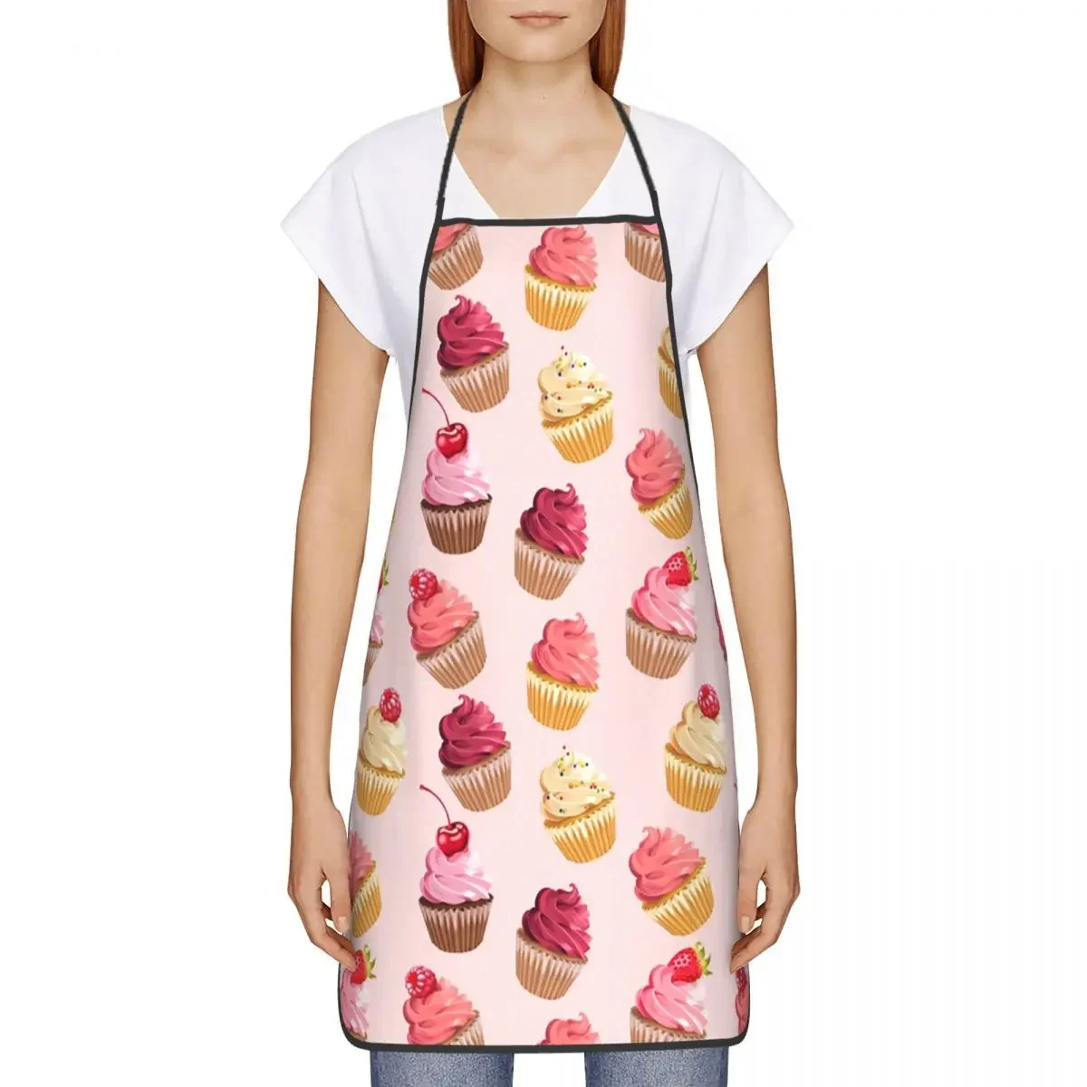 Delicious Pink Retro Cupcakes Apron for Women Men Unisex Bib Fairy Cake Cooking Kitchen Tablier Cuisine Chef Gardening