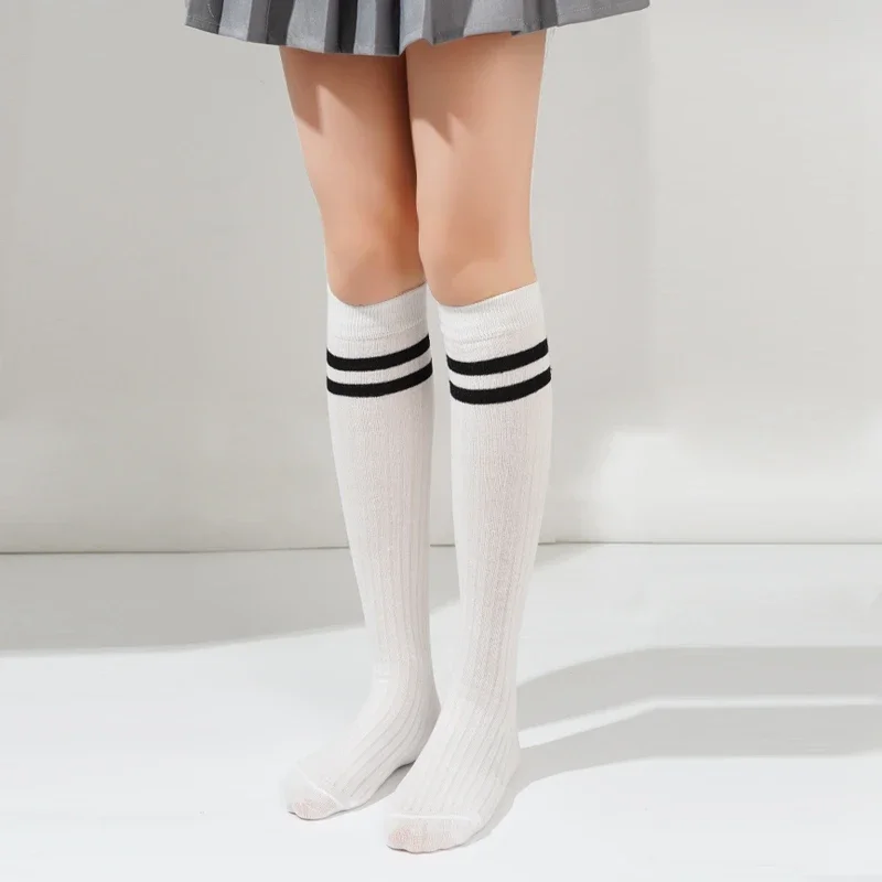 Women Striped Cotton Long Socks Japanese JK Black White Knee High Stockings Long Tube Leg Solid Color Girls Students Warm Socks