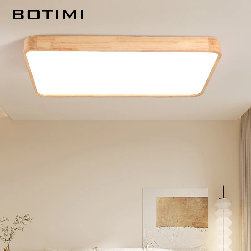 

BOTIMI Rectangle Solid Wood LED Ceiling Light For Living Room Modern Wooden Surface Mounted Bedroom Lighting Square Rooms Lamp