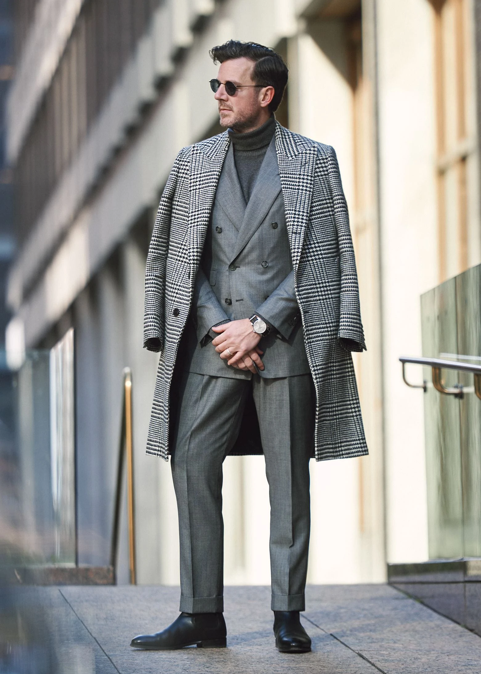 Traje de una pieza para hombre, de una sola botonadura abrigo largo, solapa con visera, a rayas a cuadros, para negocios, trabajo, boda, disfraz de novio