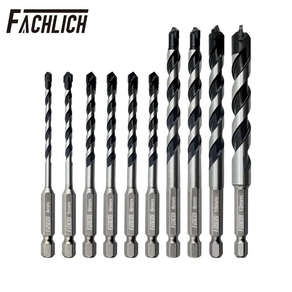 

FACHLICH 10pcs Drill Bit Kit Quick-Fit Shank Screw Carbide Overlord Hole Saw Masonry Concrete Brick Ceramic Tile Wood Miliing