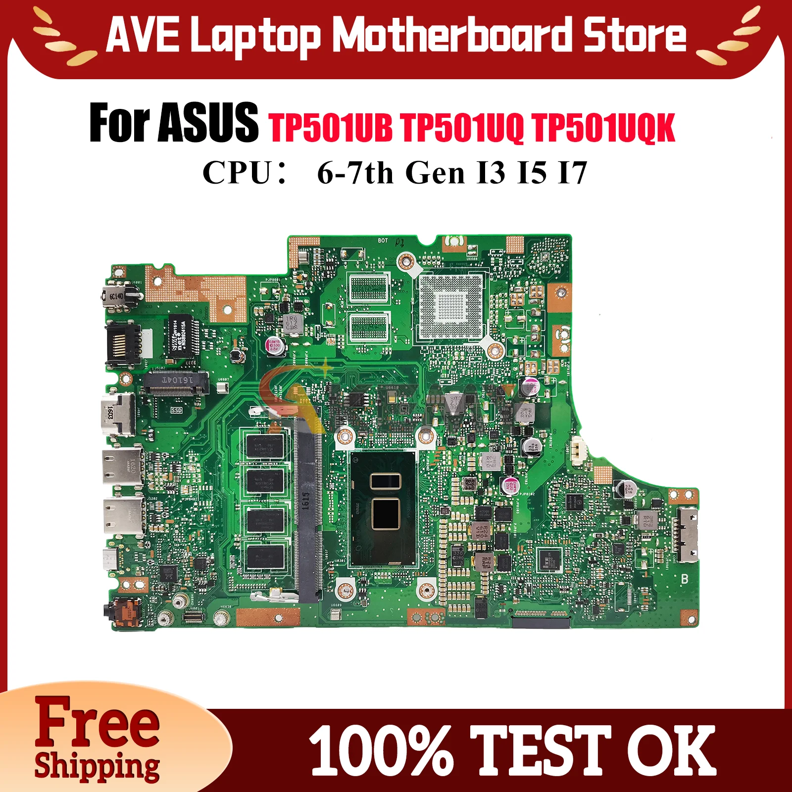 

TP501UA Материнская плата для ноутбука ASUS VivoBook Flip TP501UB TP501UQK TP501U TP501UA TP501UQ Материнская плата для ноутбука с процессором I3 I5 I7