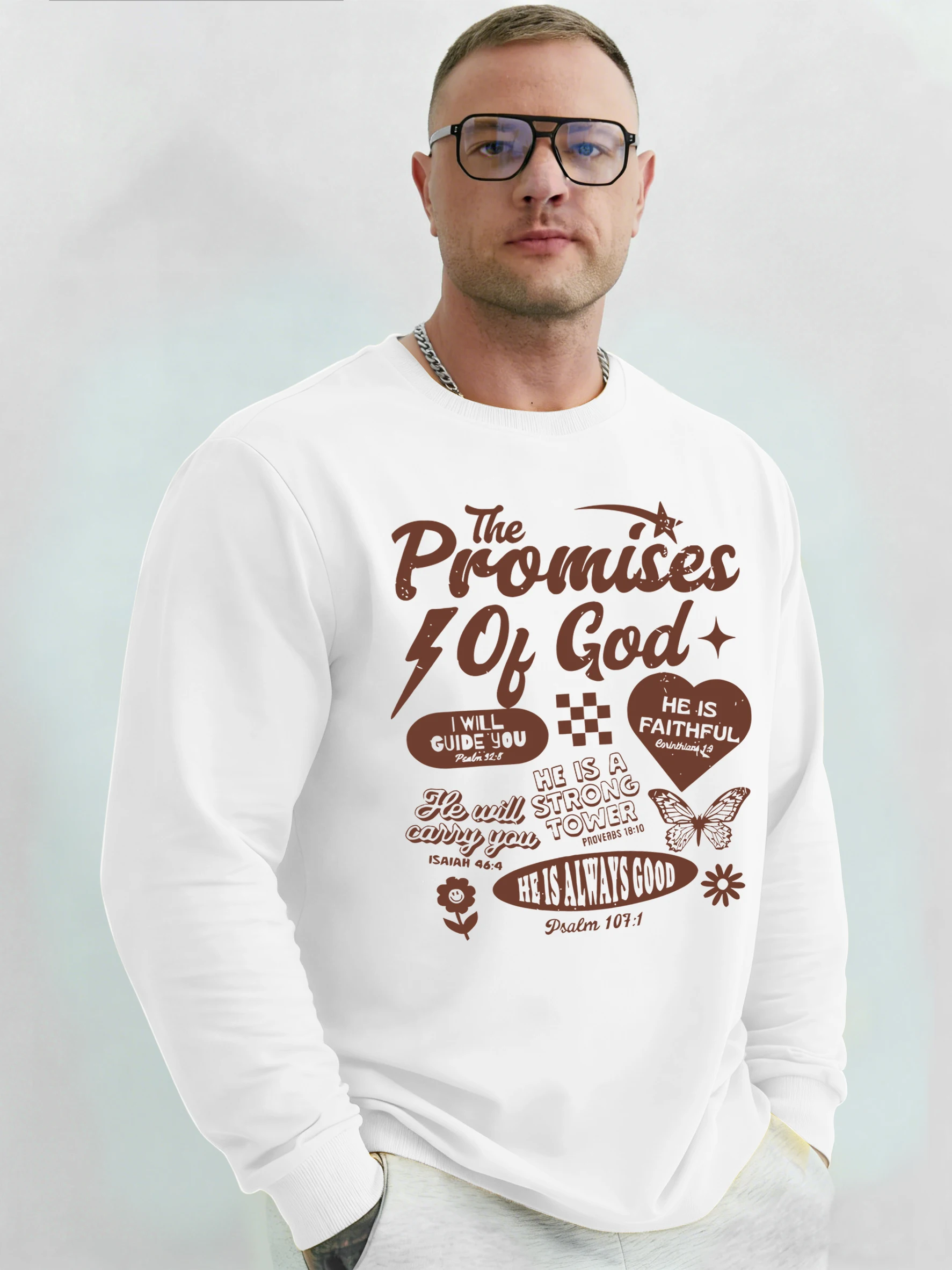 

Мужская классическая уличная толстовка с принтом The Promises For God, мягкий пуловер с круглым вырезом, флисовая одежда в стиле хип-хоп, свободный повседневный топ унисекс