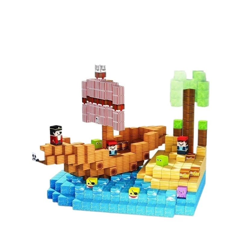 STEM-Magnetblöcke zum Bauen des Piratenschiffs, Magnet, lustiges und pädagogisches Spielset für Kinder, Bauspielzeug, Weihnachts-Halloween-Spielzeug