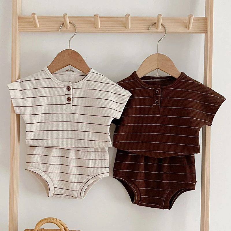 2024 Summer Lining Baby Clothing Set Striped Tee and Bloomer 2 Pcs Boy Clothes Suit Outfits nfant Cute Pure Cotton Clothing Set