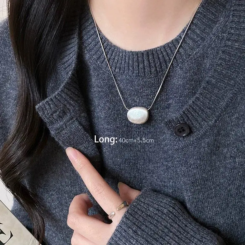 Women's 925 Sterling Silver Bead Geometry Necklace, Korean Design