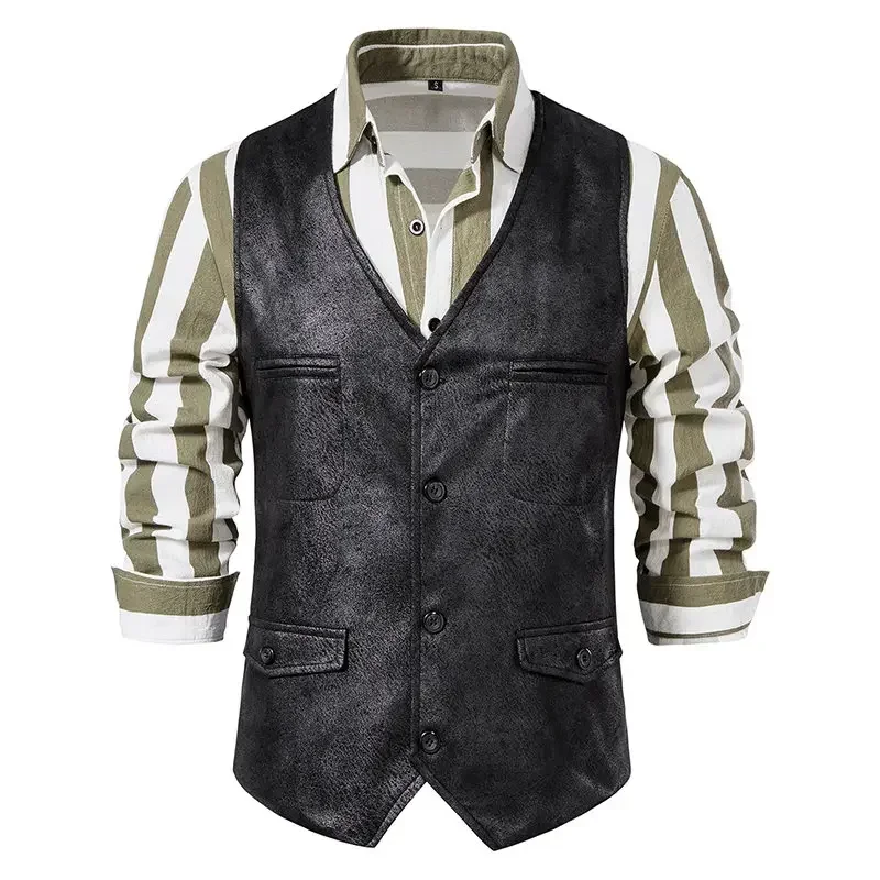 Men's Fashion V-neck Suede Vest Casual Single-breasted Business Suit Vest Men Sleeveless Jacket Waistcoat