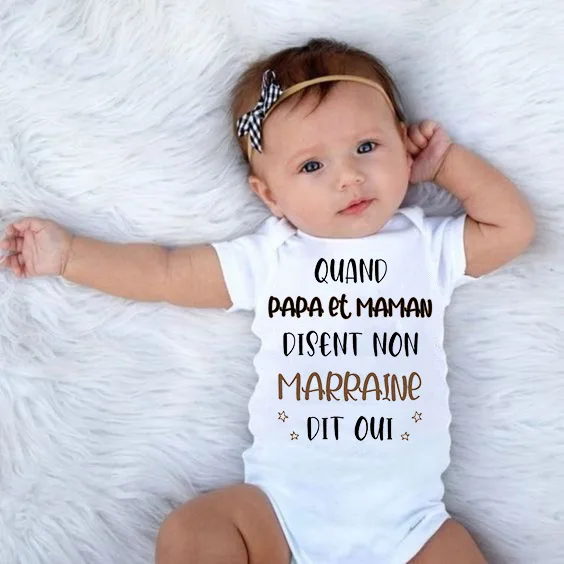 If My Dad and Mom Say No Godmother Say Yes Print Baby Bodysuit Funny Newborn Short Sleeve Jumpsuit Infant Boys Girls Clothes