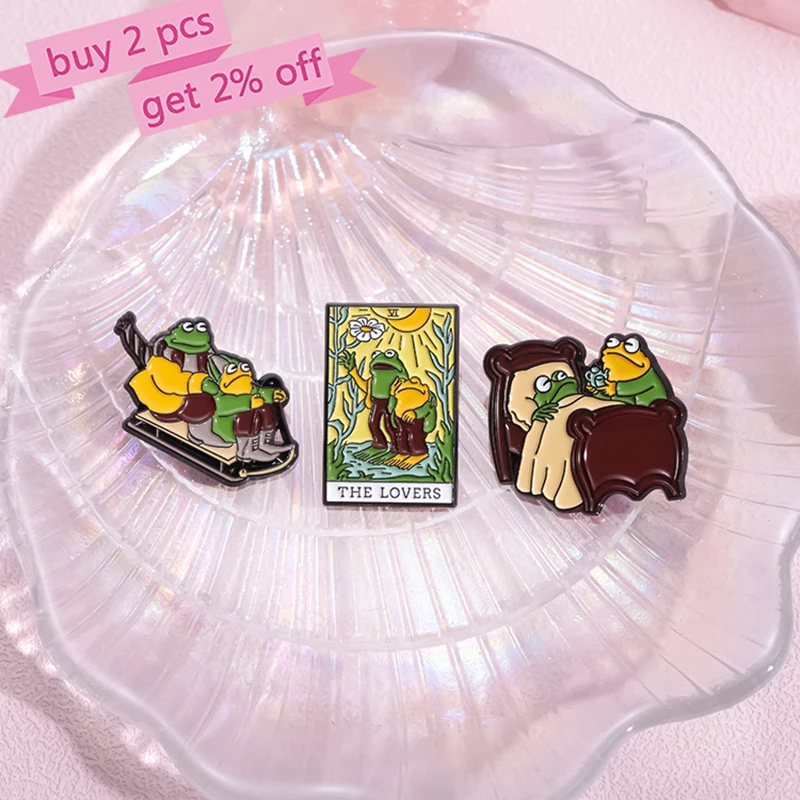 Frogs And Toads Enamel Pins Custom THE LOVERS Travel Brooches Lapel Badges Animal Jewelry Gift for Friends