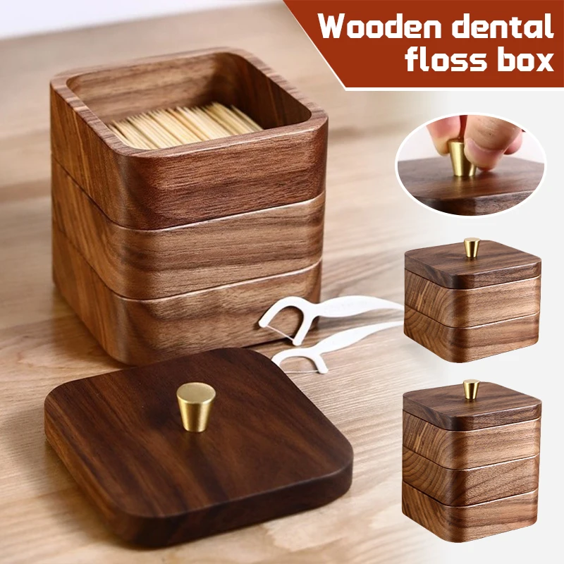 

Высококачественная деревянная коробка для зубочисток из черного ореха, 2 слоя/3 слоя, отделение для хранения, коробка для зубной нити, деревянное ретро украшение для дома