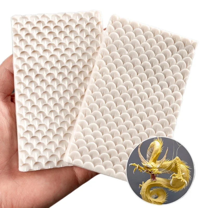 2pcs/set Double Sided Fish Scale Texture Silicone Mold Dragon Scale Mold Clay Print Model Armor Clay Sculpture Pottery Tools