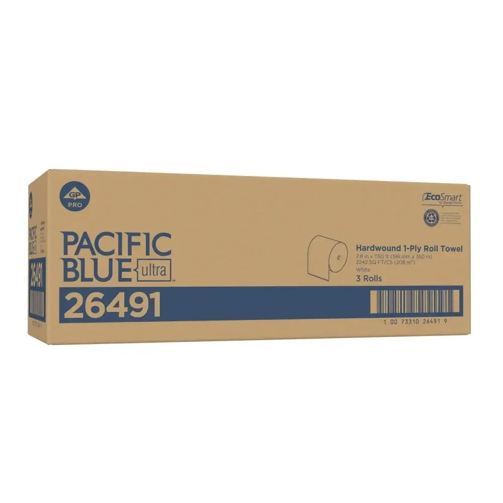 

Pacific Blue Ultra Hardwound Paper Towel Roll High-Capacity 1150-Ft Recycled Towels 3 Rolls/Case EcoSmart & USDA Certified