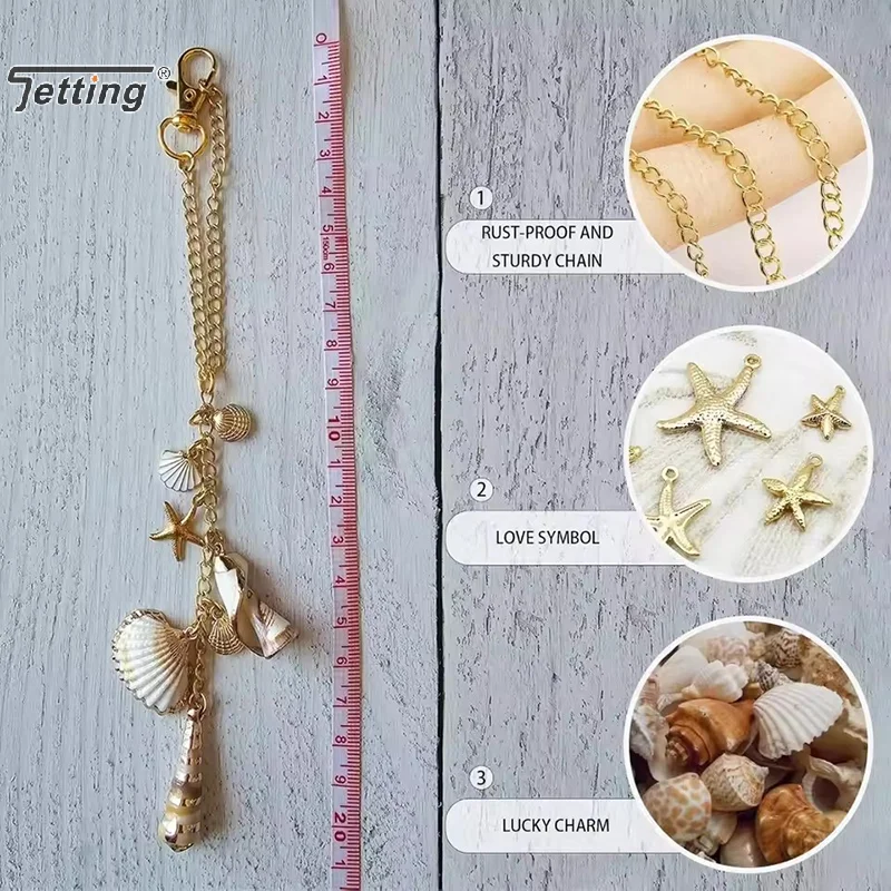 1Pcs Bohemian Beach Themed Pendant Sea Shell Bag Hanging Decor Hand-made Starfish Conch Coastal Rear View Mirror Ornament Charms