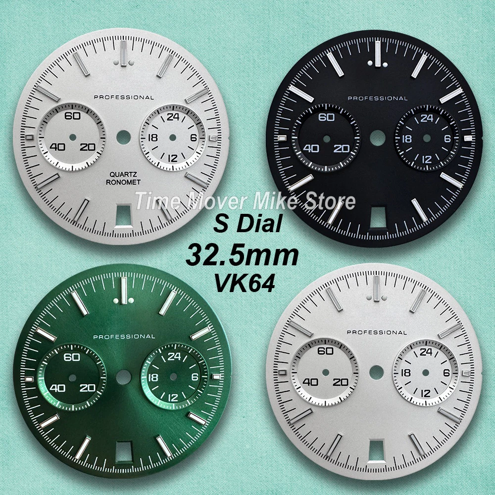 

32.5mm S Logo Speed Dial Fit VK64 Movement Green Luminous Speed High-Quality Quartz Dial Watch Modification Accessories