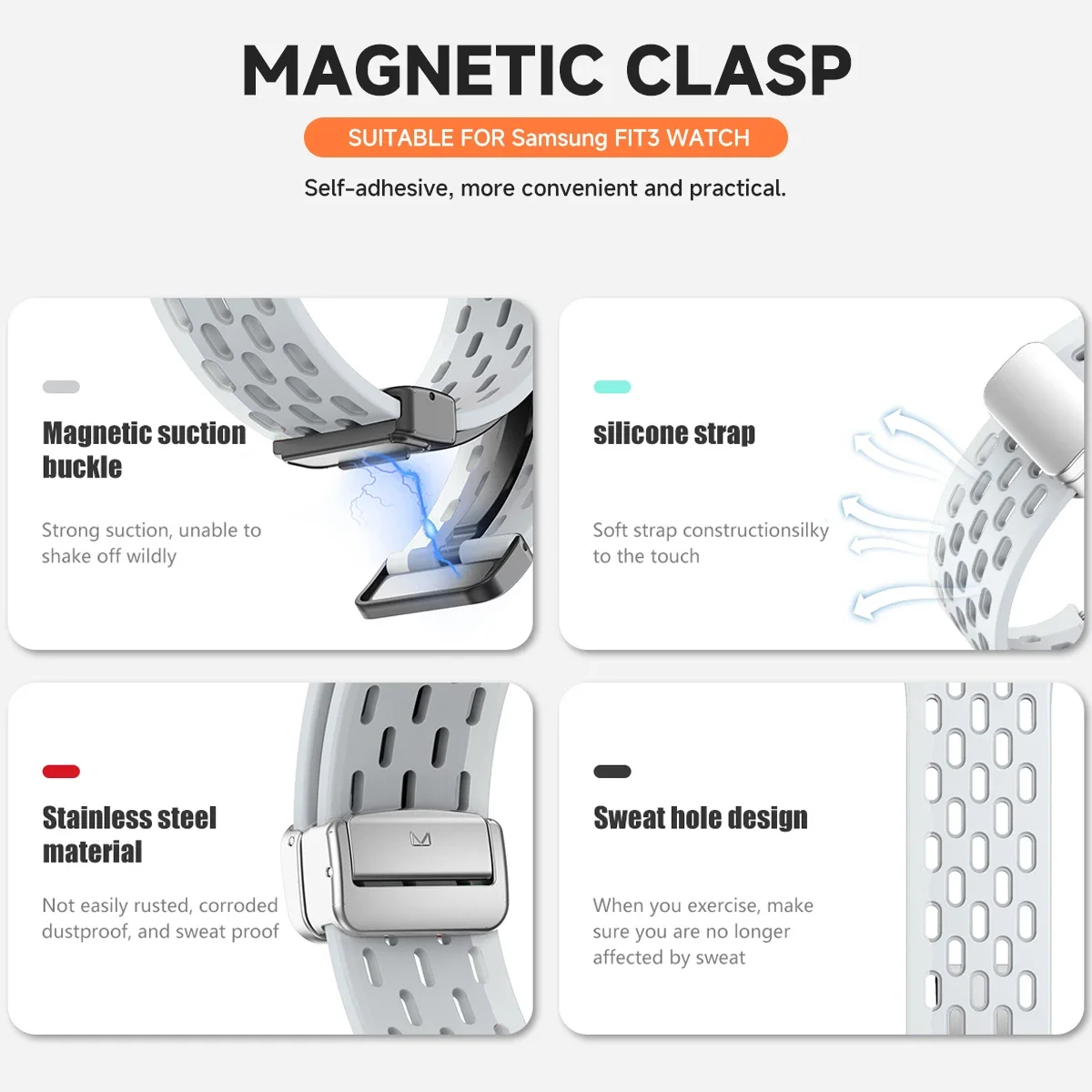 케이스 + 마그네틱 스트랩 삼성 갤럭시 Fit 3 액세서리 실리콘 금속 버클 통기성 벨트 팔찌 Correa Galaxy Fit3 밴드