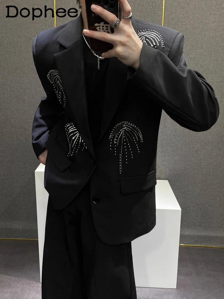 

Men's High-End Sequin Embroidered Blazers 2025 Autumn New Trendy Loose Suit Jackets Gentleman Long Sleeve Elegant Tailored Coats