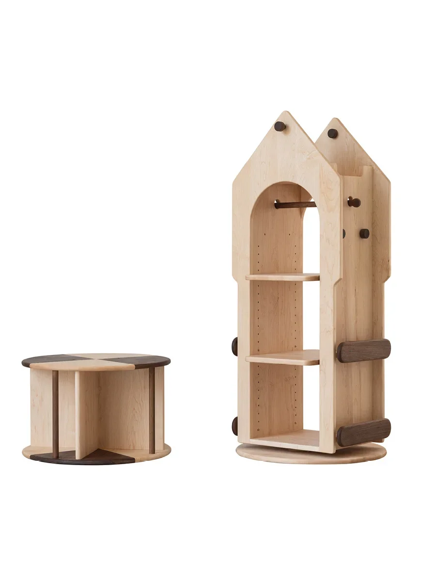 

Magic bell tower rotating bookshelf, all solid wood 360 degree picture book rack landing